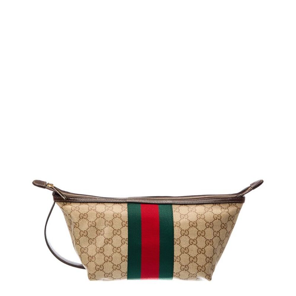 Gucci Gg Web Small Canvas Toiletry Case, Brown